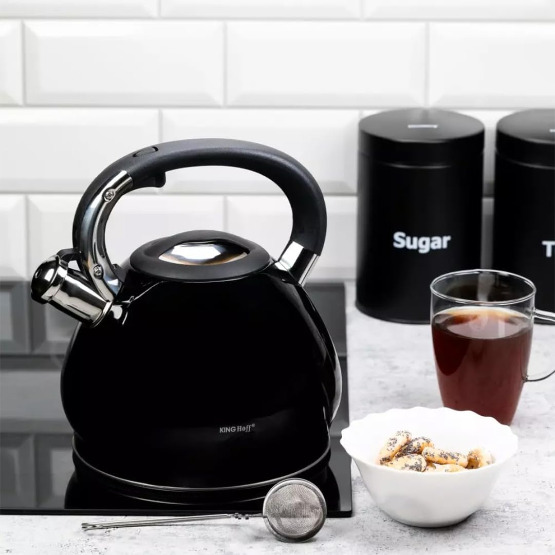 King Hoff Schwarz Edelstahl Flötenkessel Teekessel Wasserkessel 3,4 Liter KH-1221