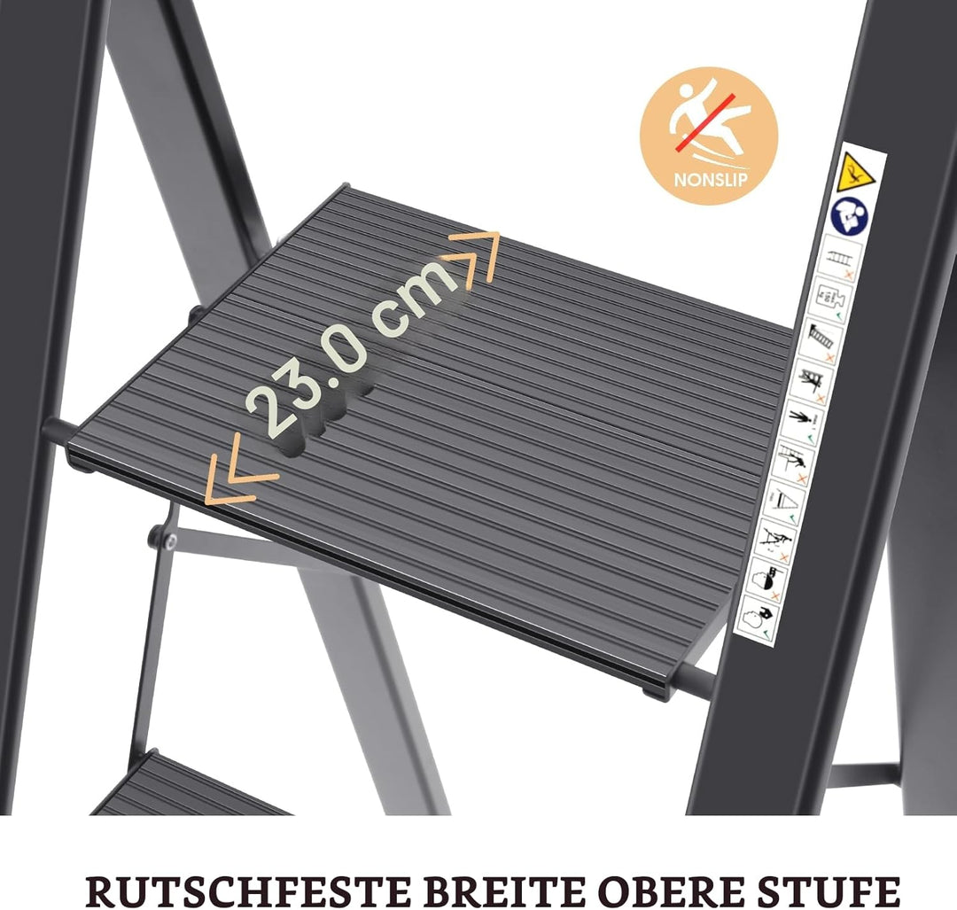 KINGRACK Leiter Aluminium, Trittleiter 4 stufen klappbar, leiter 4 stufen mit Handlauf, rutschfeste