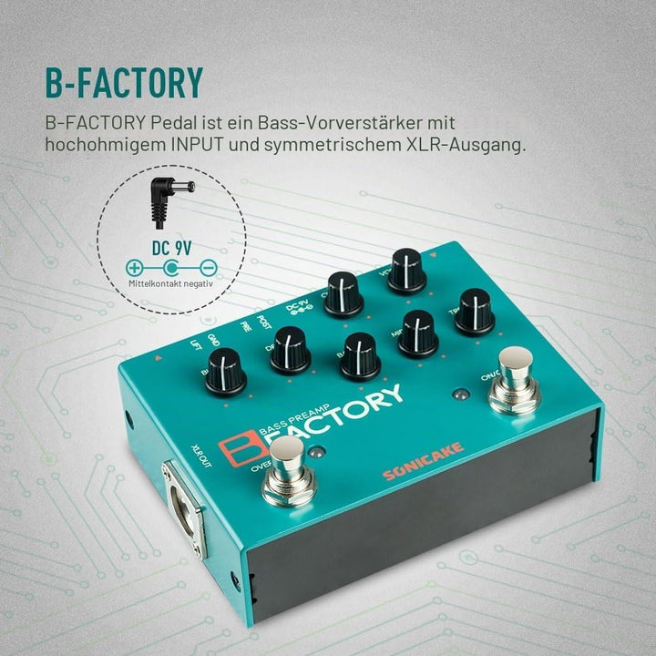 SONICAKE Bass Pedal mit Overdrive Analog Preamp Compression Effektpedal 3-Band EQ XLR Output B Facto