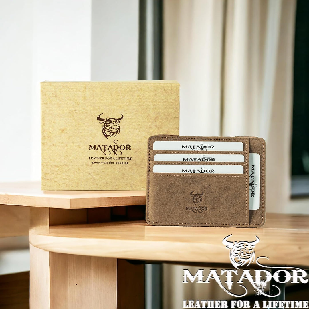MATADOR Magic Slim Wallet Herren Leder Kreditkartenetui mit Münzfach | Karten Geldbeutel Geldtasche