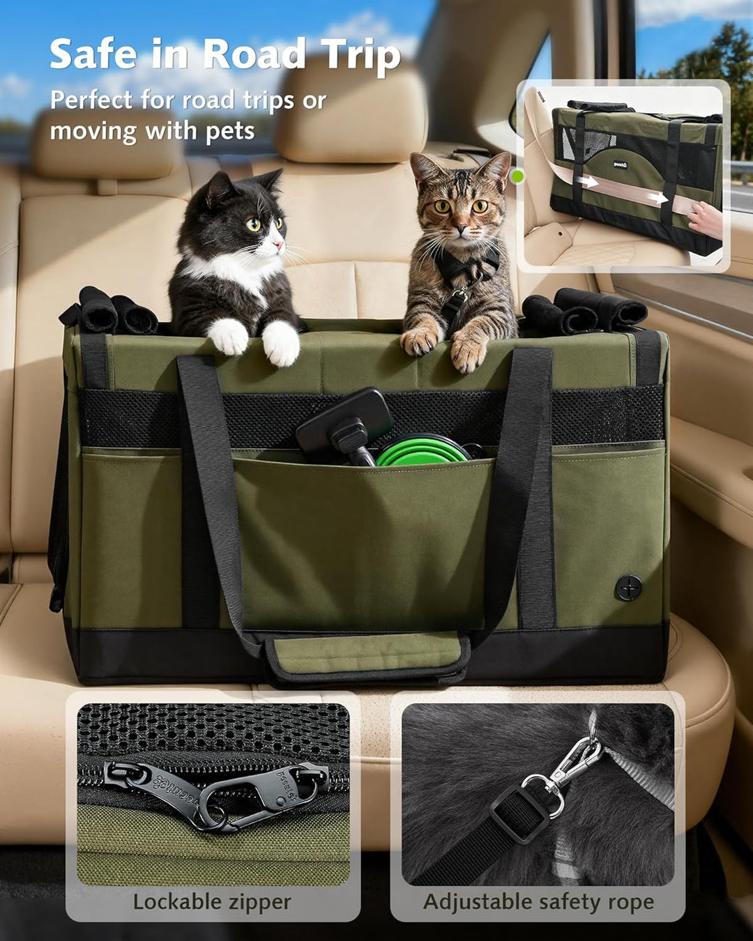 pecute Katzentransportbox für 2 Katzen Katzentasche Transporttasche Stabiler Haustier Tragetasche, T