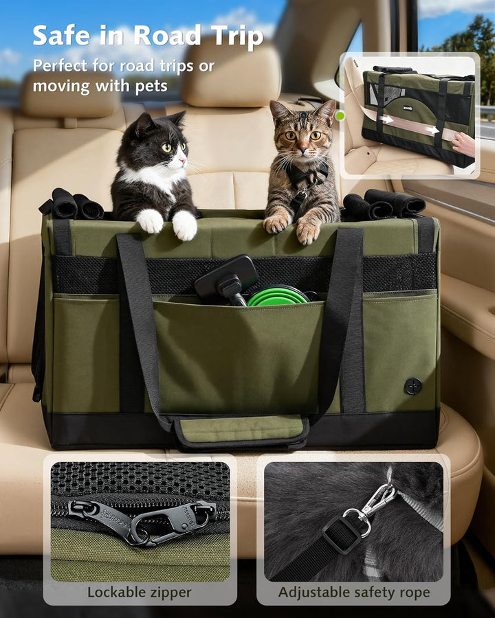 pecute Katzentransportbox für 2 Katzen Katzentasche Transporttasche Stabiler Haustier Tragetasche, T