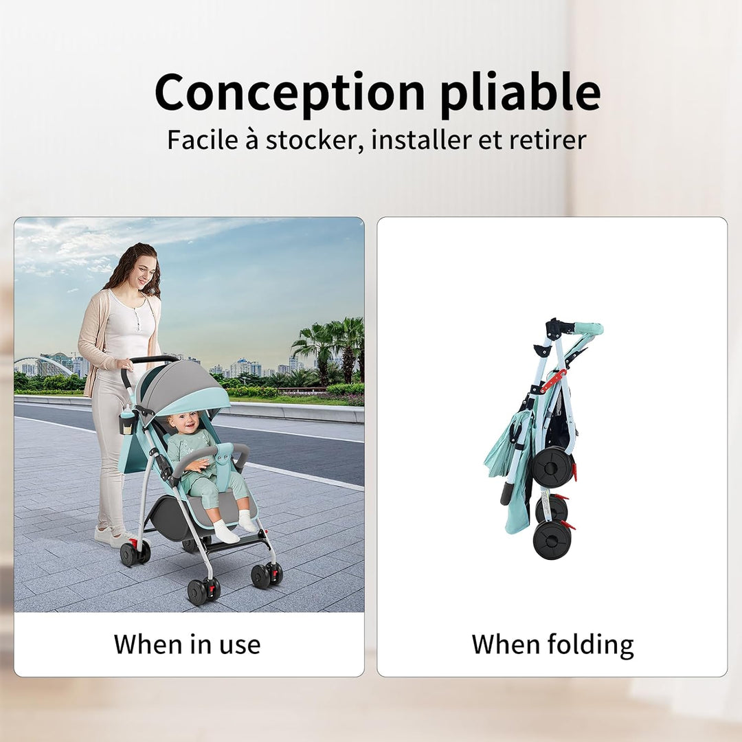 Kinderwagen für Kinder ab 6 Monaten, Sitzen/Liegen, verstellbarer Gurt, lockern zum Liegen, Anziehen