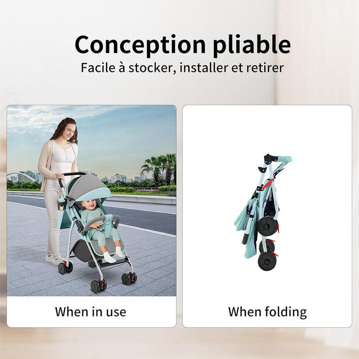 Kinderwagen für Kinder ab 6 Monaten, Sitzen/Liegen, verstellbarer Gurt, lockern zum Liegen, Anziehen