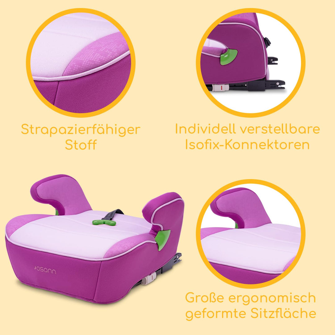 Osann Junior Isofix Gurtfix i-Size Sitzerhöhung mit Isofix Auto Kinder (126-150 cm) - Pixel Berry i-