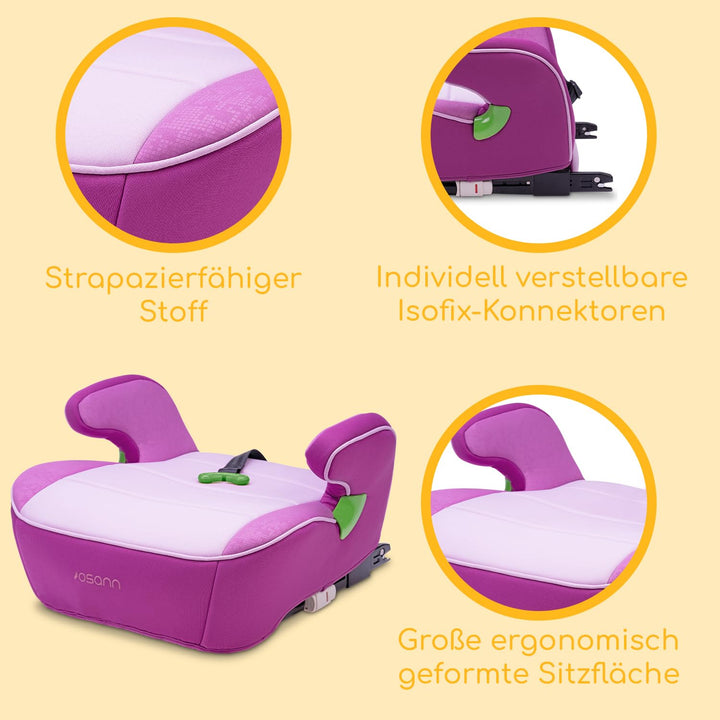 Osann Junior Isofix Gurtfix i-Size Sitzerhöhung mit Isofix Auto Kinder (126-150 cm) - Pixel Berry i-