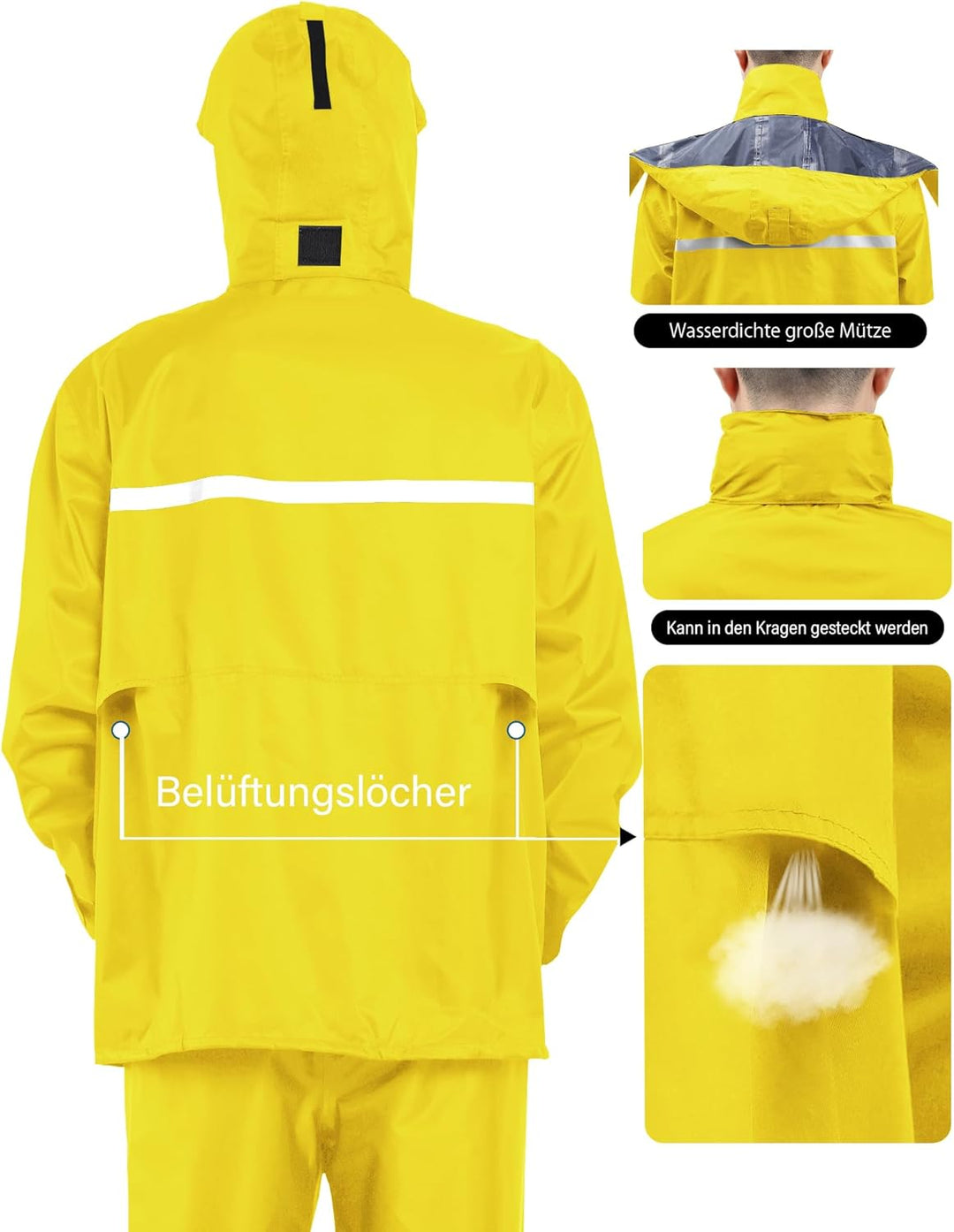 Coutyuyi Herren & Damen Regenanzug Reflektierender 100% Wasserdichter Anzug Outdoor Regenmantel Wind
