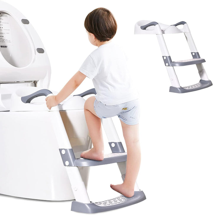 Barakara Toilettentrainer mit Treppe, Faltbar Toilettensitz Kinder mit Treppe Armlehnen Weichem Kiss