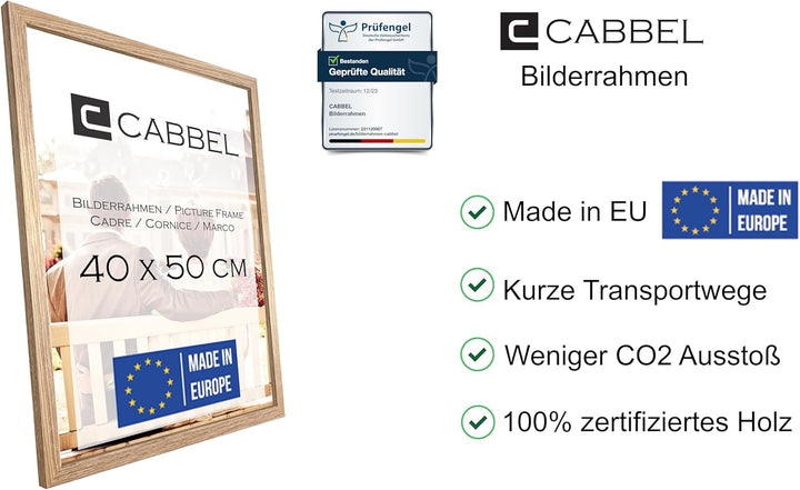 CABBEL Doppelpack (2er Set) Bilderrahmen 40x50 cm, Eiche, stabiles MDF-Holz Rahmen, bruchsicherem Pl