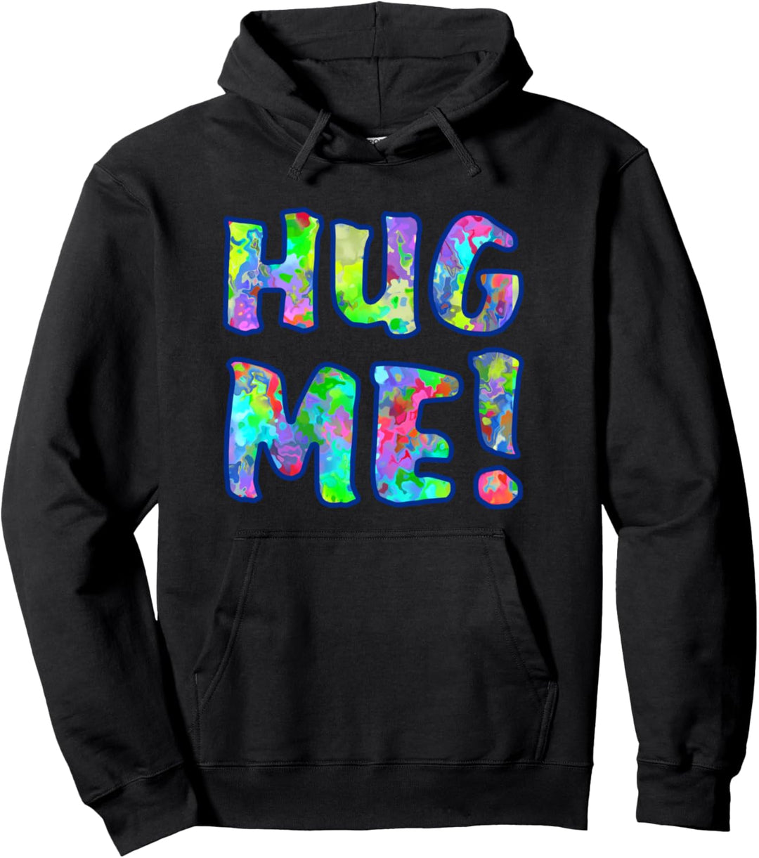 Message - HUG ME - colorful pattern blue outline - Fan Fun Pullover Hoodie