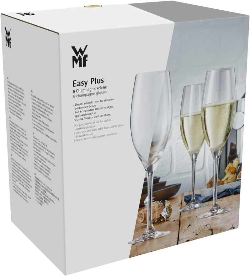 WMF Easy Plus Champagner-/ Sektgläser Set 6-teilig, 250ml, Kristallglas, spülmaschinenfest, transpar