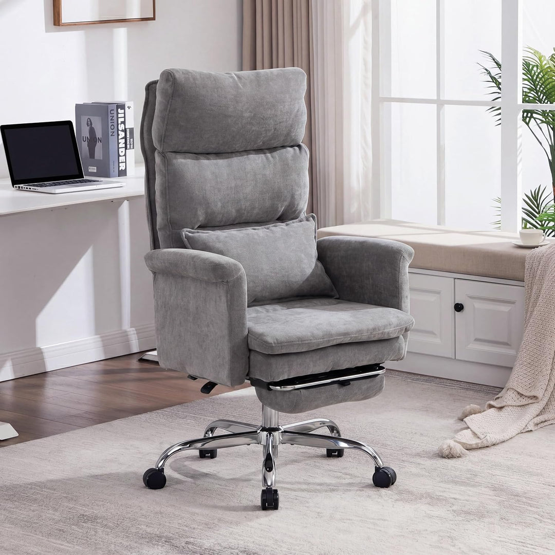 UEV Bürostuhl Ergonomisch mit Fussstütze bis 226kg,klappbare Armlehnen/Dicker Sitzpolsterung/Verstel