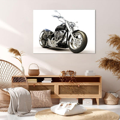 Bilder auf Leinwand 100x70cm Leinwandbild Motorrad Motor Geschwindigkeit Chrom Gross Wanddeko Bild S