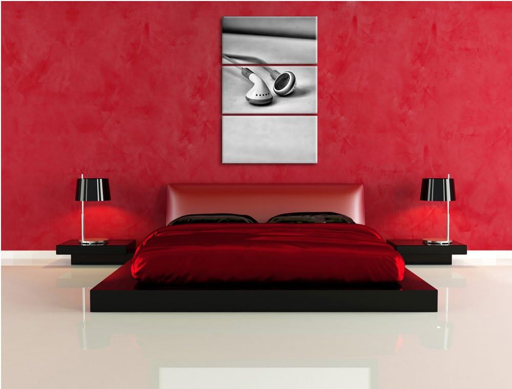 Pixxprint Kopfhörer als Leinwandbild/Grösse: 3 Teilig (120x80) / Wandbild/Kunstdruck/fertig bespannt