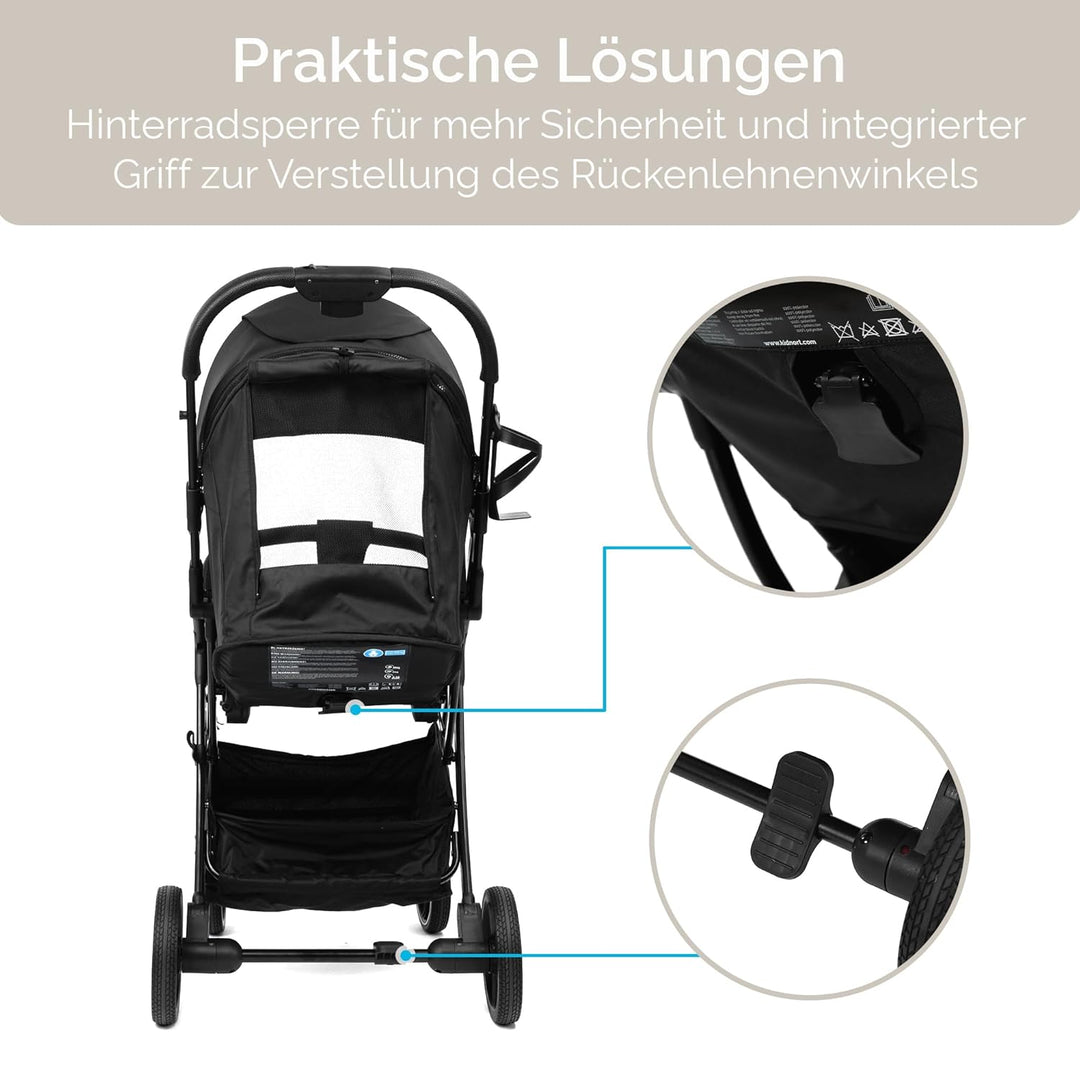 Fjällräv Buggy Kinderwagen bis 22 kg, Leicht, Einhand-Faltbar, 4-fach Verdeck mit Fenster, 360° Gel-