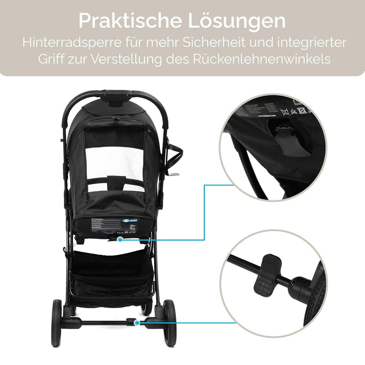 Fjällräv Buggy Kinderwagen bis 22 kg, Leicht, Einhand-Faltbar, 4-fach Verdeck mit Fenster, 360° Gel-