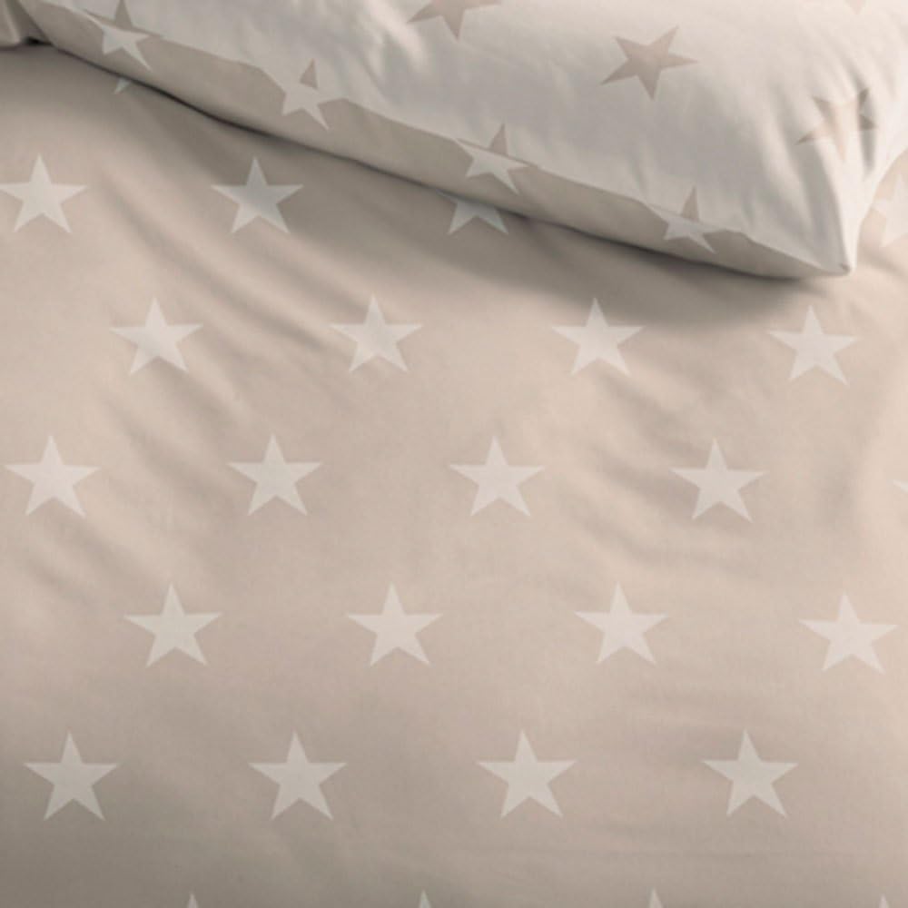 G Bettwarenshop Moderne Biber Bettwäsche Stars Natur aus 100% Baumwolle mit Reissverschluss 200x200