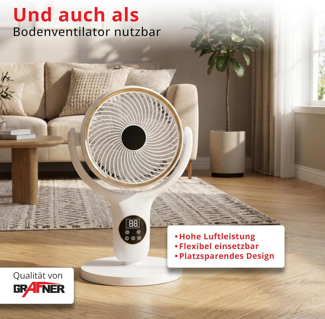 Grafner 3D Standventilator mit Fernbedienung & Touch-Display, 3-in-1 Ventilator höhenverstellbar 52–