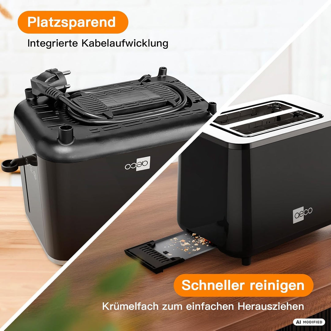 aeco toastlab PRO Toaster 2 Scheiben mit LED-Touch - extra breite Schlitze, 6 Stufen, Brotzentrierun