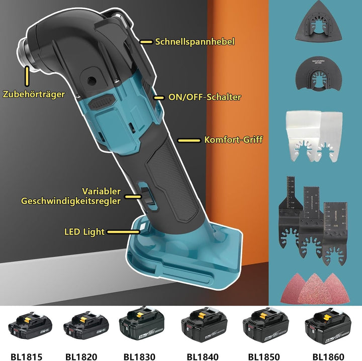 Oszillationswerkzeug, Akku Multifunktionswerkzeug für Makita Akku 18V Li-Ion, 6 Variable Geschwindig