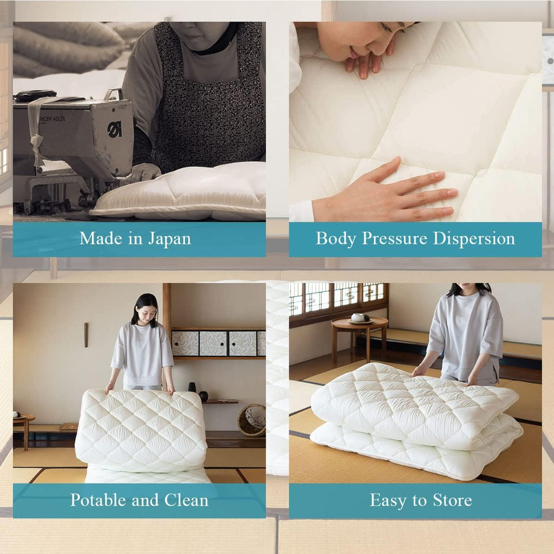 EMOOR Japanische Futon Matratze CLASSE 100 x 200 cm mit Baumwolle Spannbetttuch (Weiss) Hergestellt