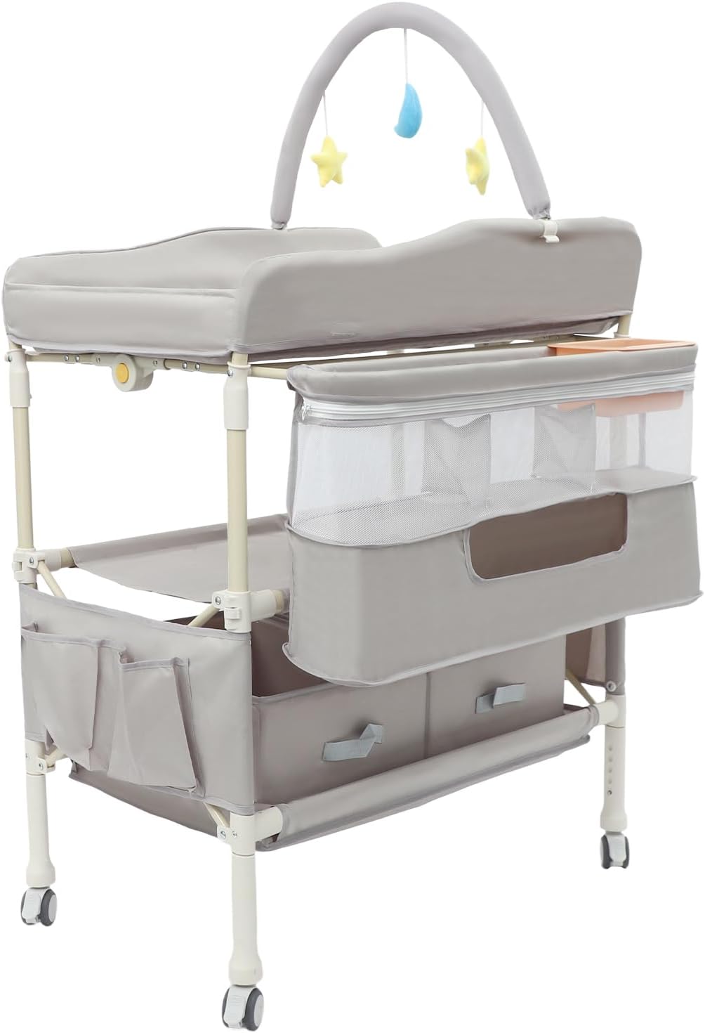 2-in-1 Baby Badewanne &amp; Wickelkommode, Klappbar Wickelkommode mit Korb, Spielzeugregal, Sicherheitsg