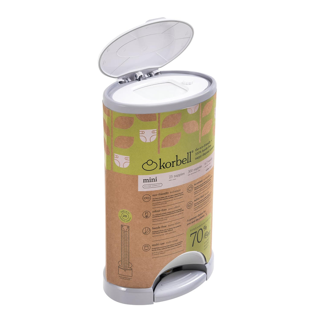 Korbell Mini - Windelbehälter 9 L Handfreier und Ökologisch + 1 Nachfüllpackung