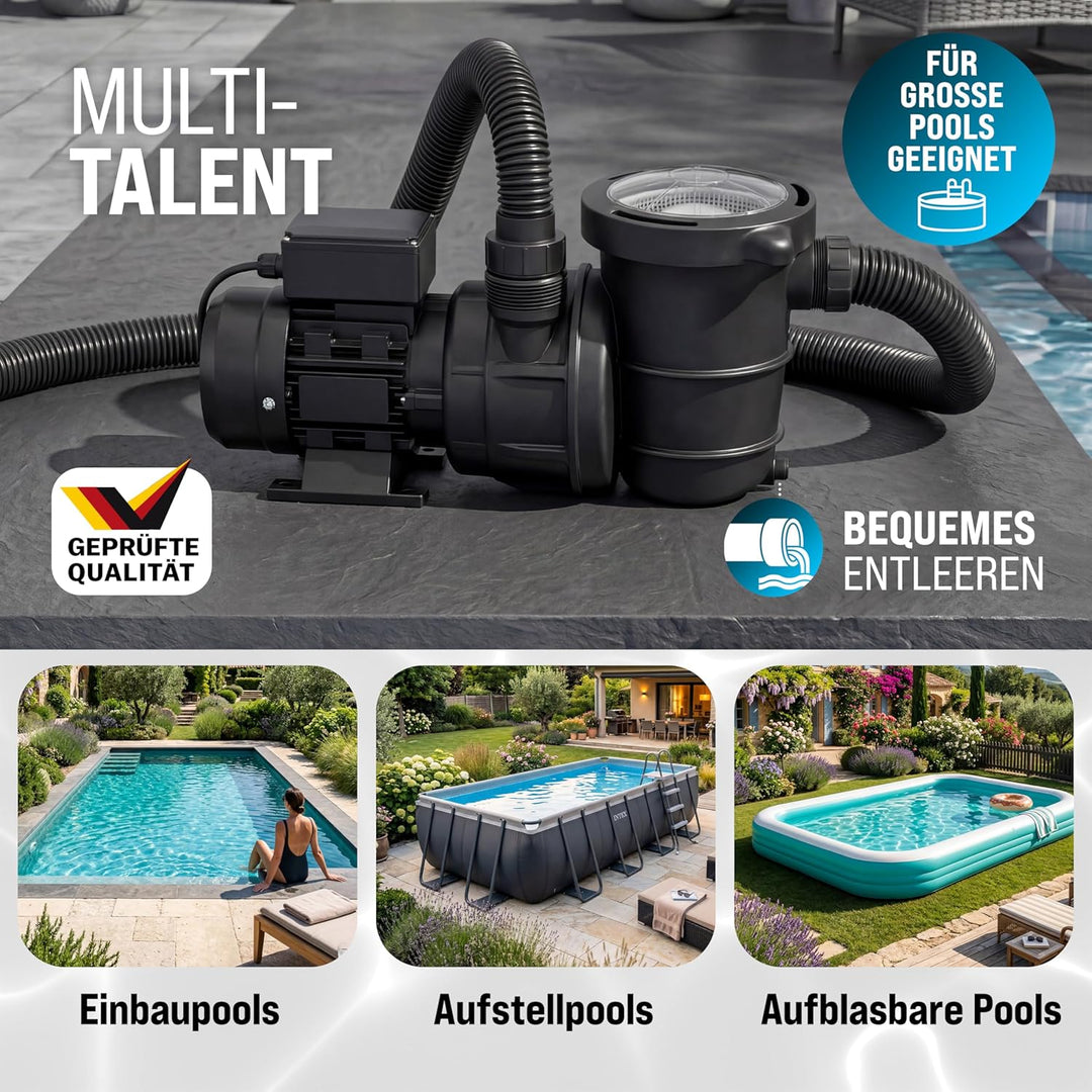 MONZANA® Filterpumpe 15.900 l/h mit Vorfilter Poolpumpe Umwälzpumpe Sandfilter Pool Pumpe 8,0m Förde