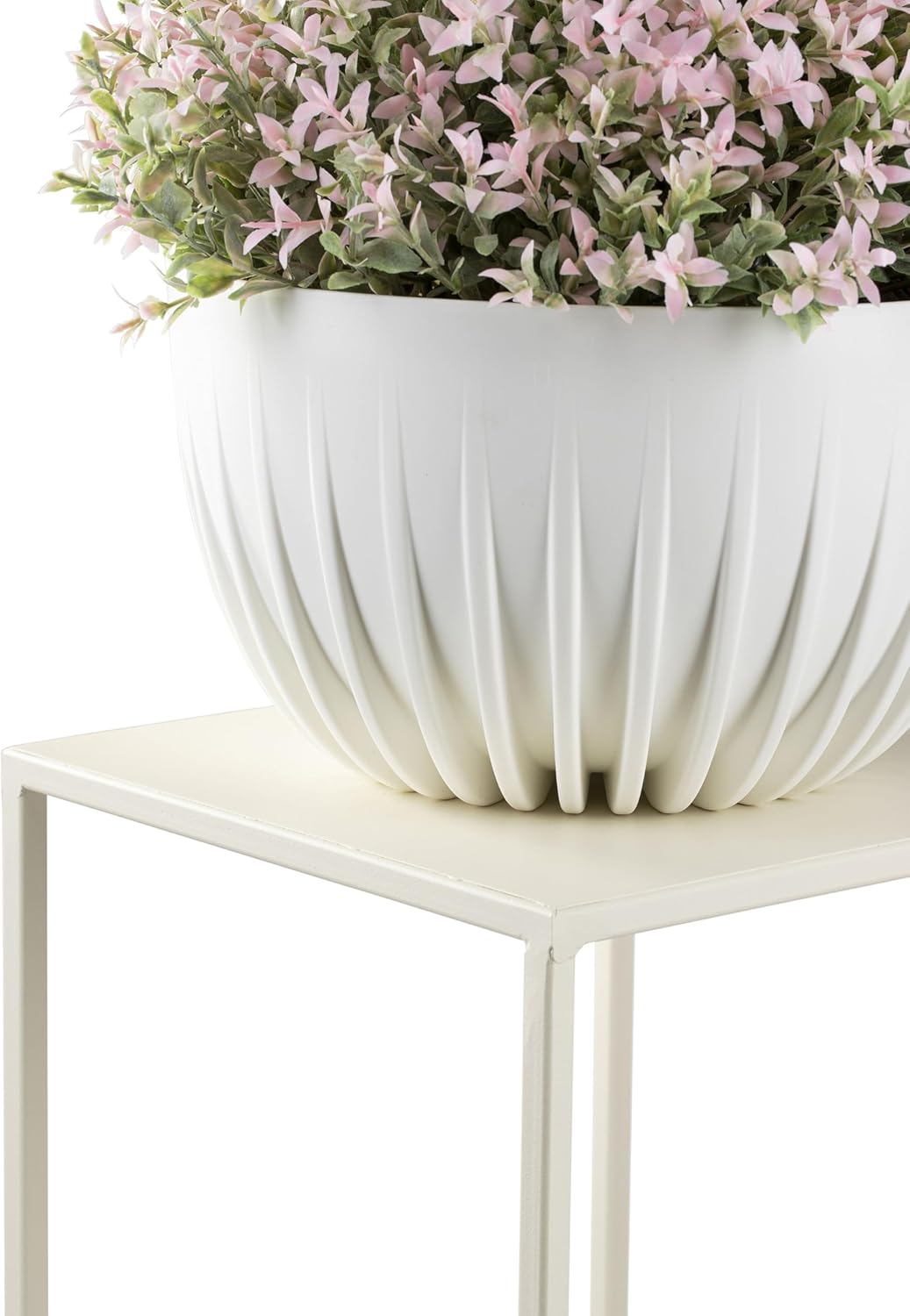 HowHomely Blumenständer Metall Cremefarben 100 cm Hoch - Solider und Robuster Blumenhocker Metall -