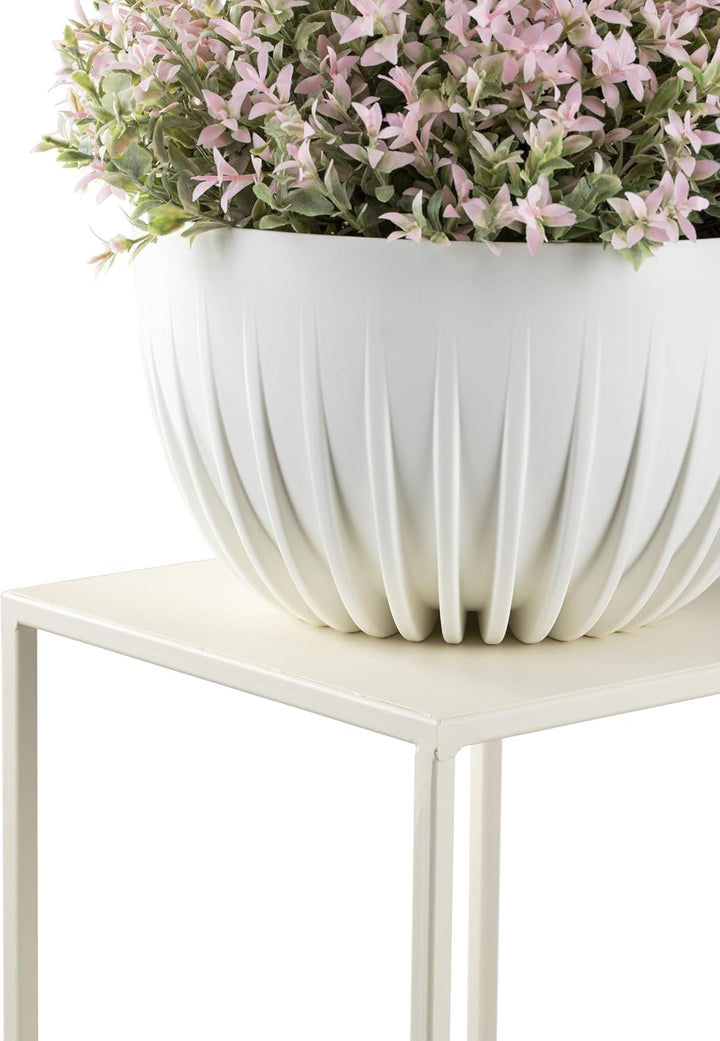HowHomely Blumenständer Metall Cremefarben 100 cm Hoch - Solider und Robuster Blumenhocker Metall -