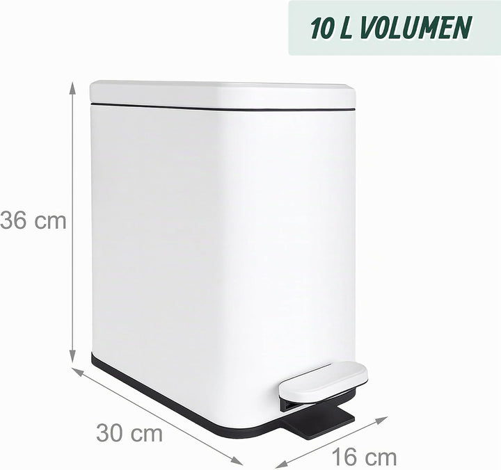 Relaxdays Mülleimer, 10 Liter, 16 cm schmal, Softclose, Fusspedal, Inneneimer, Küche &amp; Bad, Matter A