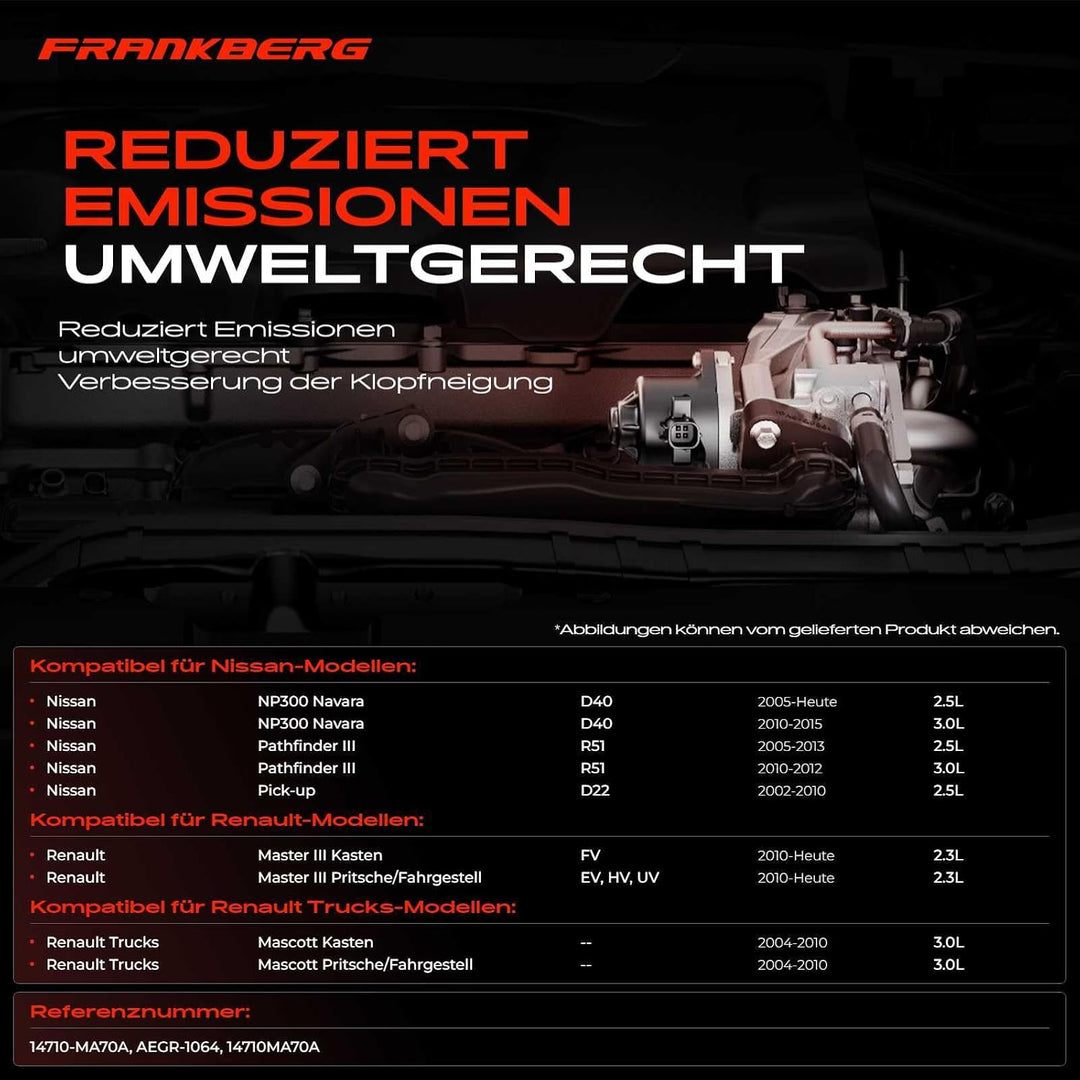 Frankberg AGR-Ventil Abgasrückführung für NP300 D40 D22 Pathfinder III R51 Pick-up D22 Master III Ka