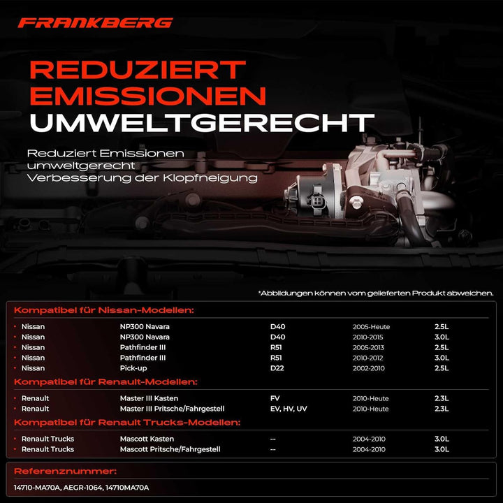 Frankberg AGR-Ventil Abgasrückführung für NP300 D40 D22 Pathfinder III R51 Pick-up D22 Master III Ka