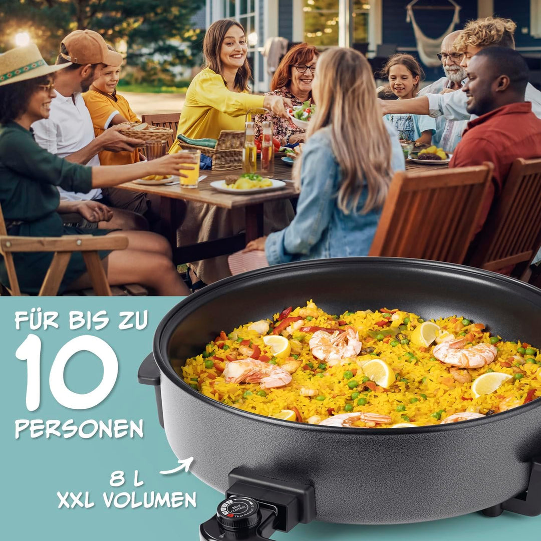 GOURMETmaxx elektrische Pizza-Pfanne mit Thermostat, Glasdeckel & Antihaftbeschichtung | Multifunkti