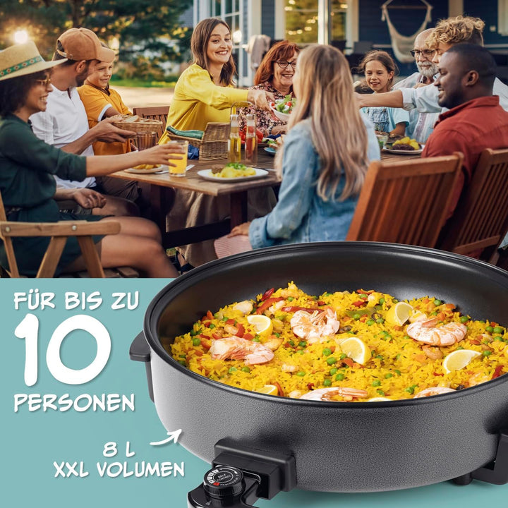 GOURMETmaxx elektrische Pizza-Pfanne mit Thermostat, Glasdeckel & Antihaftbeschichtung | Multifunkti