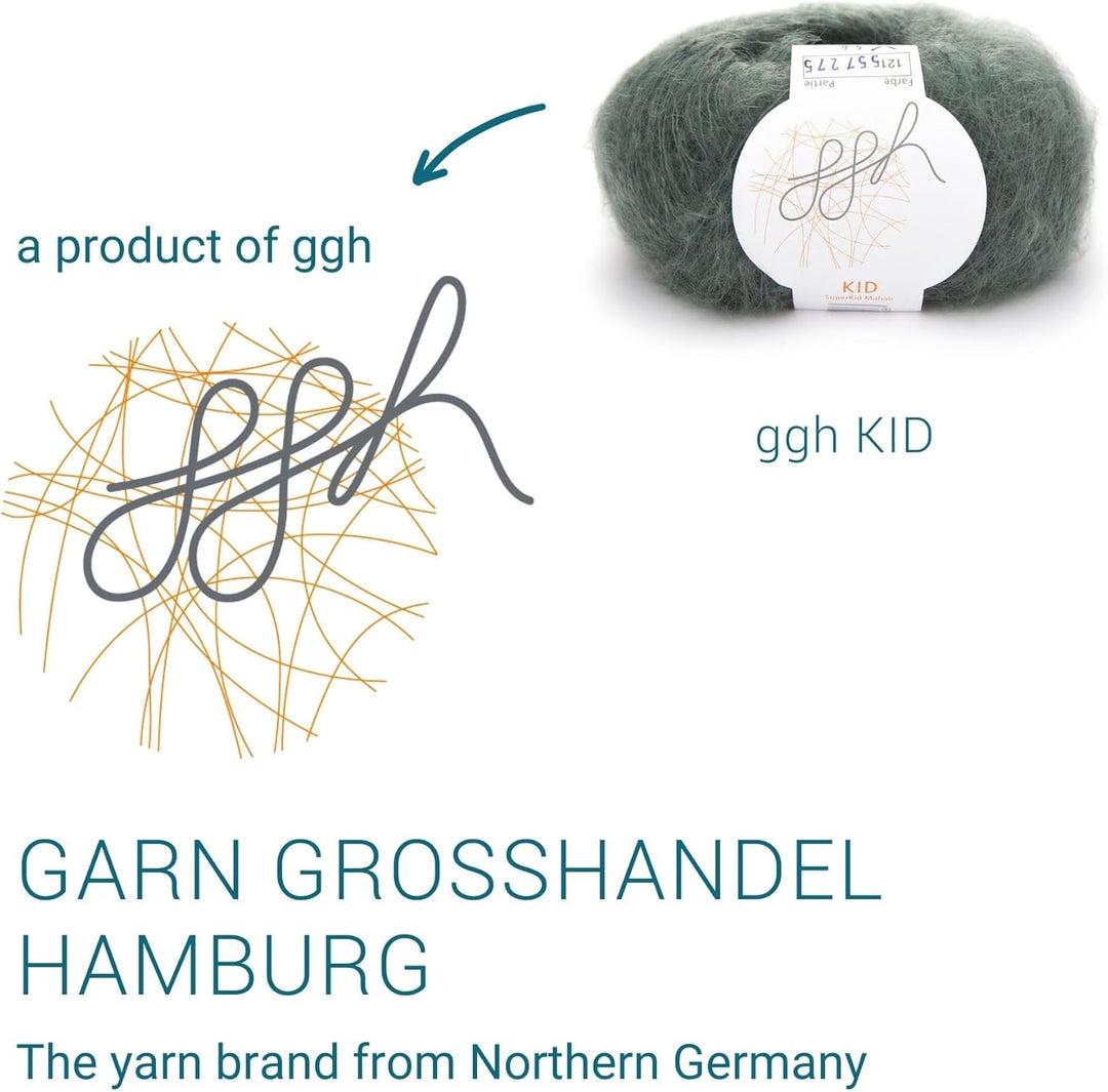 ggh Kid Box - 6 Knäuel Strickwolle aus Kid Mohair - Farbe 121 - Berylgrün, 121 - Berylgrün