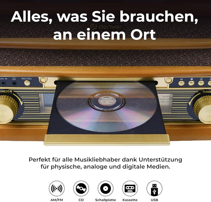 Denver MCR-50 Retro Musik-Center mit Plattenspieler braun