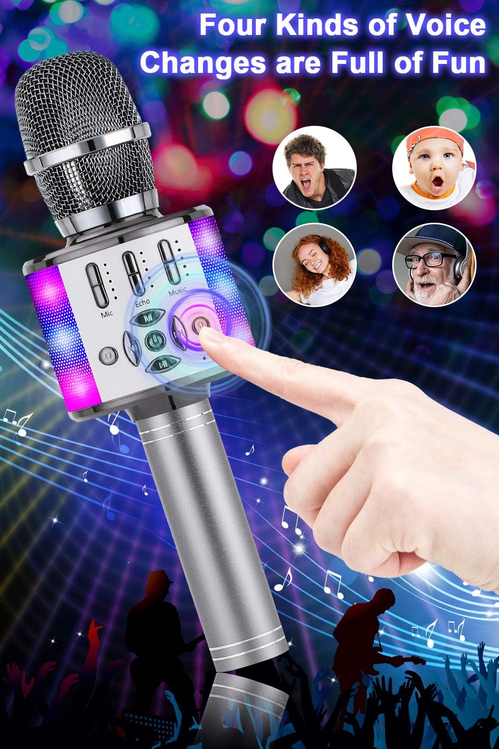 Karaoke Mikrofon mit Echo Effekt, BONAOK Mikro Kinder Karaoke, Home KTV Sing Microphone mit LED Lich