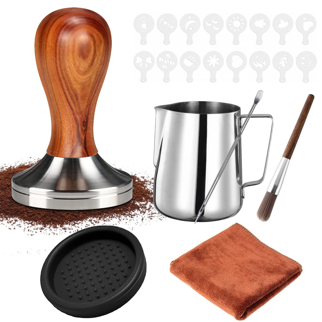 Kaffee Tamper Set 51mm,Espresso Tamper Set,Tampermatte und Milchkännchen (350ml),inkl Tampermatte,Re
