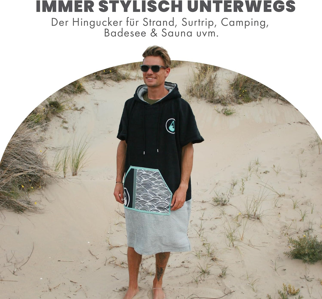 WAVE HAWAII Poncho Moledo Surfponcho 95% Baumwolle Badeponcho für Körpergrössen von 175-205 cm Umkle