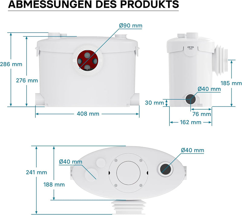 XPOtool 4/1 Kleinhebeanlage 400 W mit Häcksler, Hebeanlage bis 8,5 m Höhe, Abwasserhebeanlage mit 4