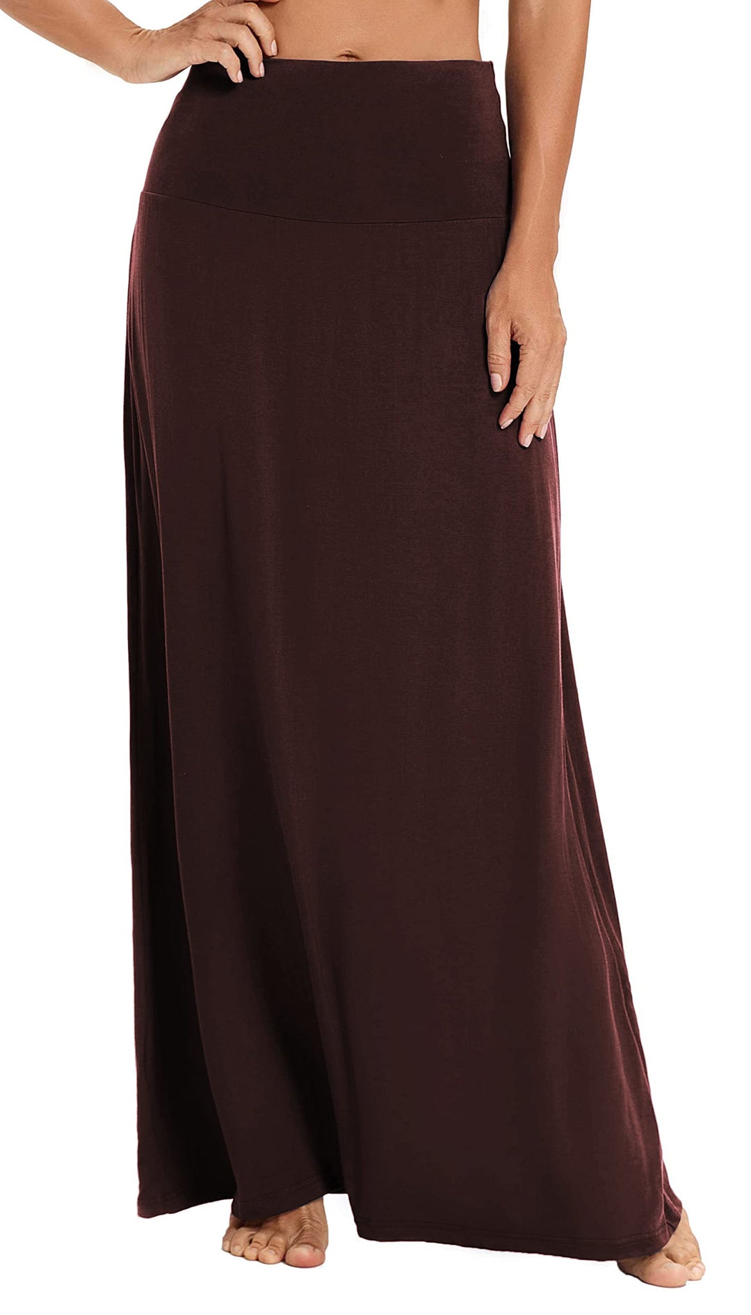 Damen Sommer Hohe Taille Boho Yoga Maxi Rock Elastisch Pull On Lang Röcke S Dunkelbraun, S Dunkelbra