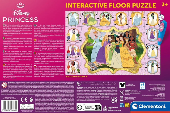 Clementoni Quiz-Bodenpuzzle - Disney Princess - Interaktives Puzzle mit Stift, Lernspiel für Kinder
