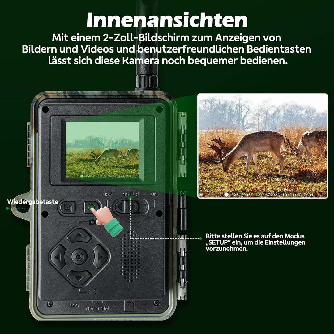 VOOPEAK 4G Wildkamera mit Handyübertragung APP, 1080P 32MP Wildtierkamera mit Nachtsicht Bewegungsme