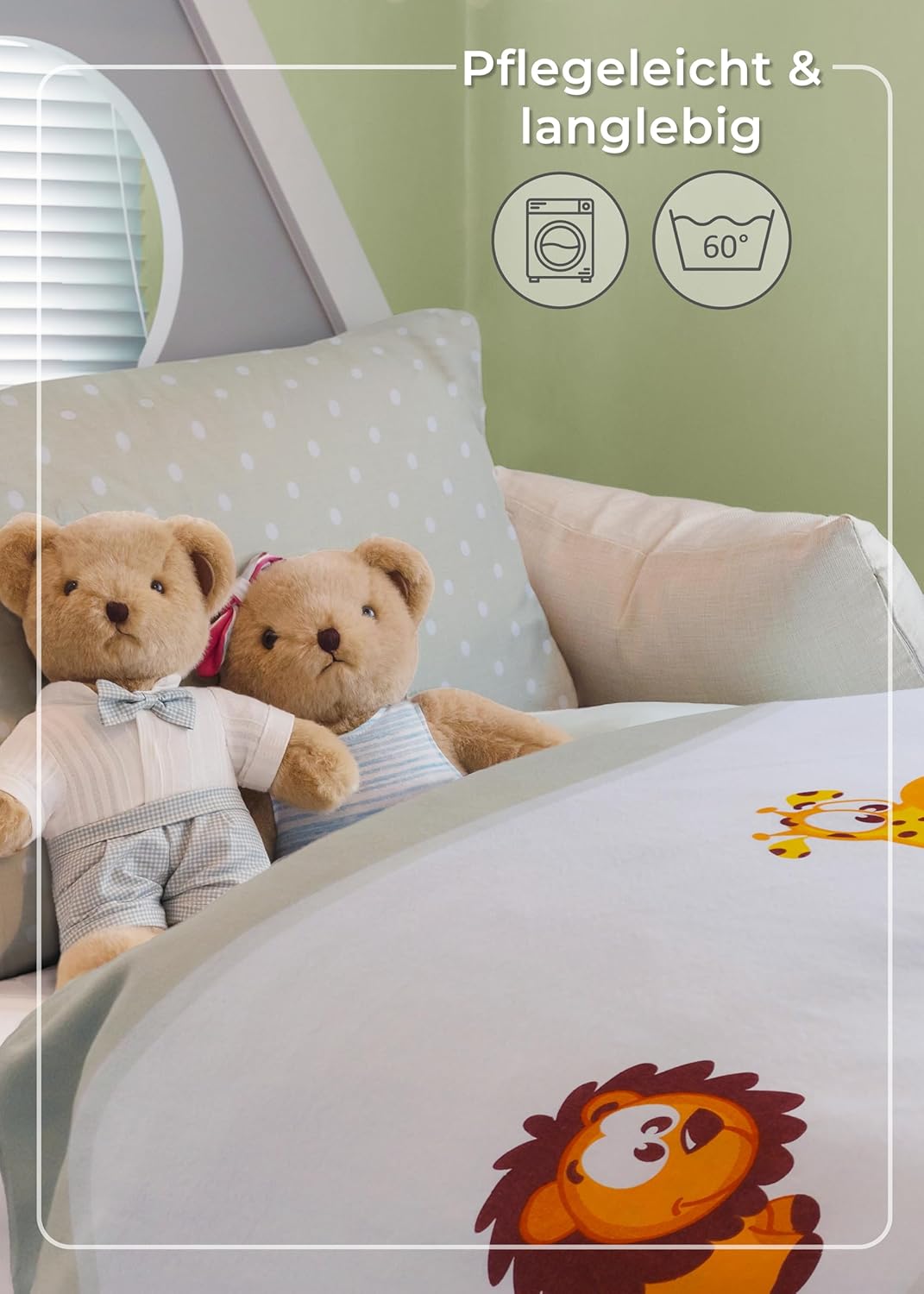Gräfenstayn® 2-tlg. Kinderbettwäsche Set mit Tiermotiv und integriertem Reissverschluss - aus 100% B