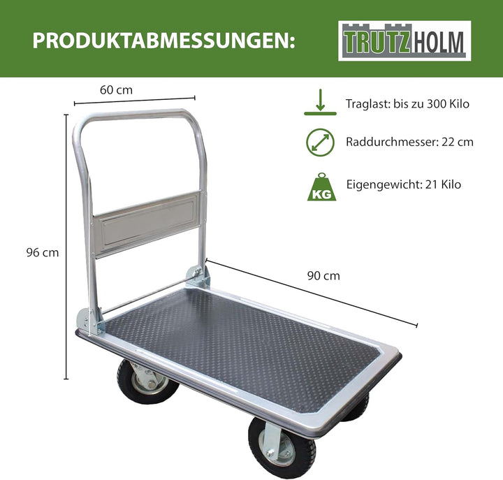 Plattformwagen 300 kg luftbereift Transportwagen Handwagen Paketwagen Transporthilfe mit Lenkrollen