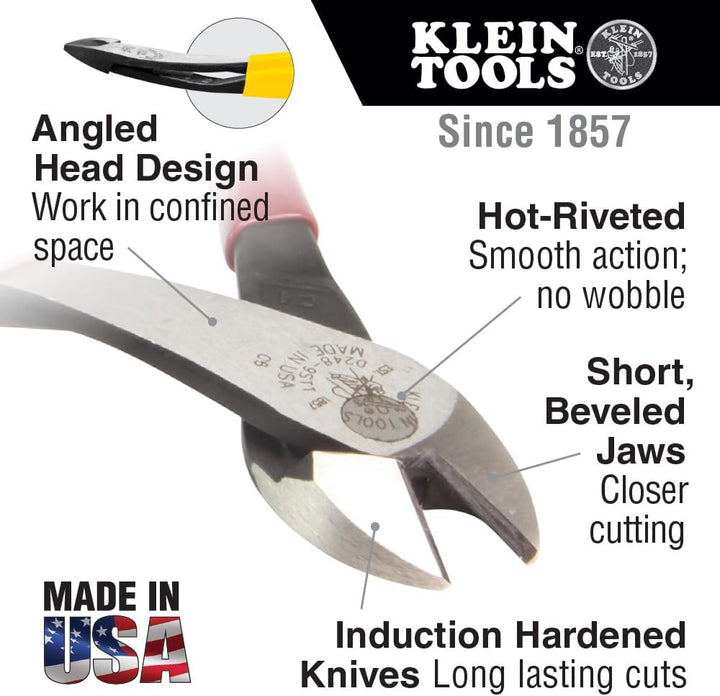 Klein Tools Seitenschneider, abgewinkelte Zange für kleine Flächen, 20,3 cm Hochleistungszange, schn