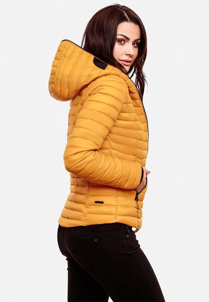 Navahoo Damen Damen leichte Übergangsjacke Steppjacke mit Kapuze Kimuk XS-XXL XS Gelb, XS Gelb