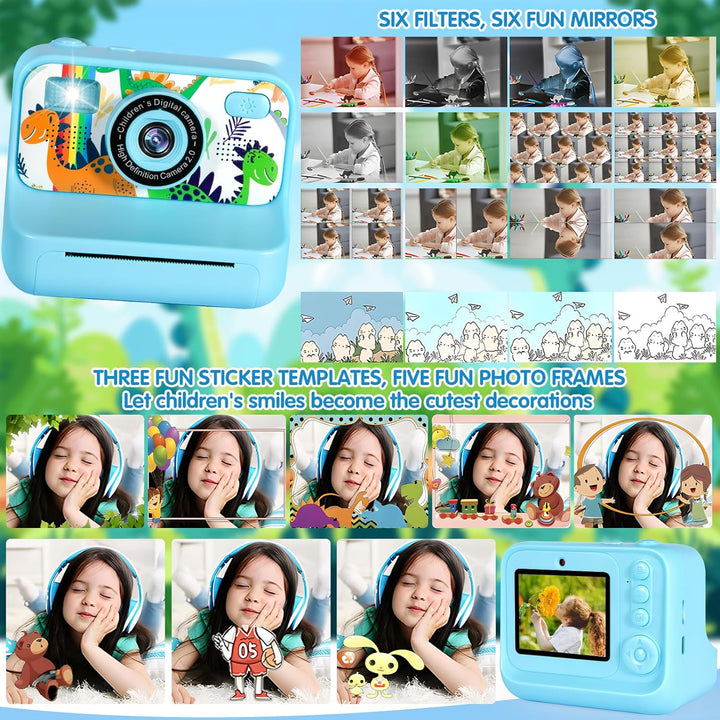 Sofortbildkamera Kinder, 1080p Kinderkamera Sofortbildkamera Mit 32g Karte,Druckpapier &amp; Farbigen St