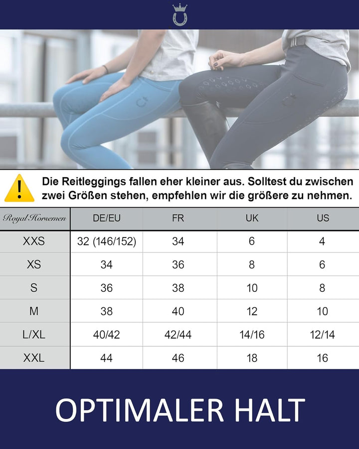 Royal Horsemen Reitleggings Damen &amp; Mädchen (Gr. XXS-XL) - Silikon Vollbesatz - Bequeme Highwaist Re
